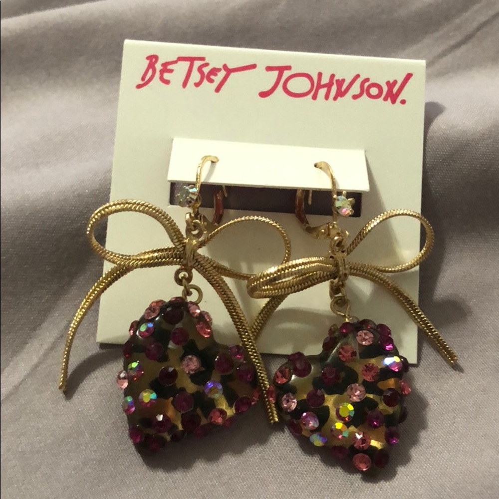 Betsey Johnson Bow And Heart Drop Earrings - Picture 3 of 3